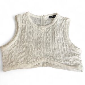 Small Cream Cable Knit Cropped Vest with Zipper Closure